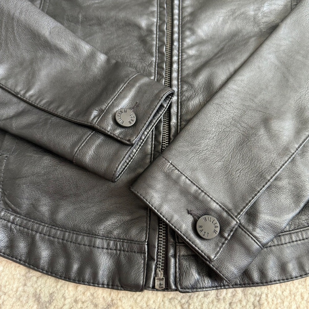 William Rast Womens Black Faux Leather Moto Jacket Small Justin Timberlake Biker - Picture 8 of 8